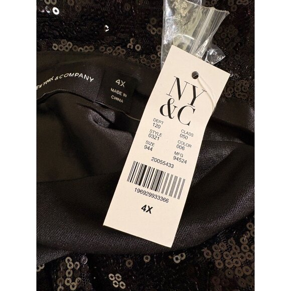 New York & Co. +4X Black Sequin Lined High Satin Neck Open Back Halter Blouse - Picture 6 of 6